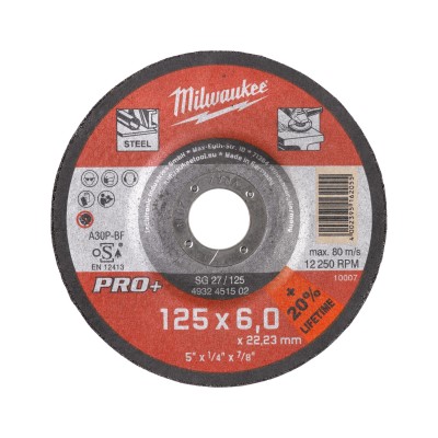 Disc PRO+ SG 27 / 125 X 6 X 22 mm pentru polizat metal, Milwaukee, cod 4932451502