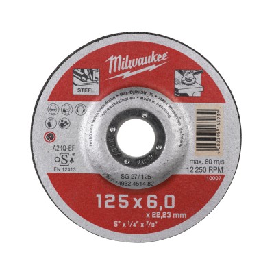 Disc abraziv pentru polizat metal Contractor SG 27 / 125, 125x6x22 mm, Milwaukee, cod 4932451482